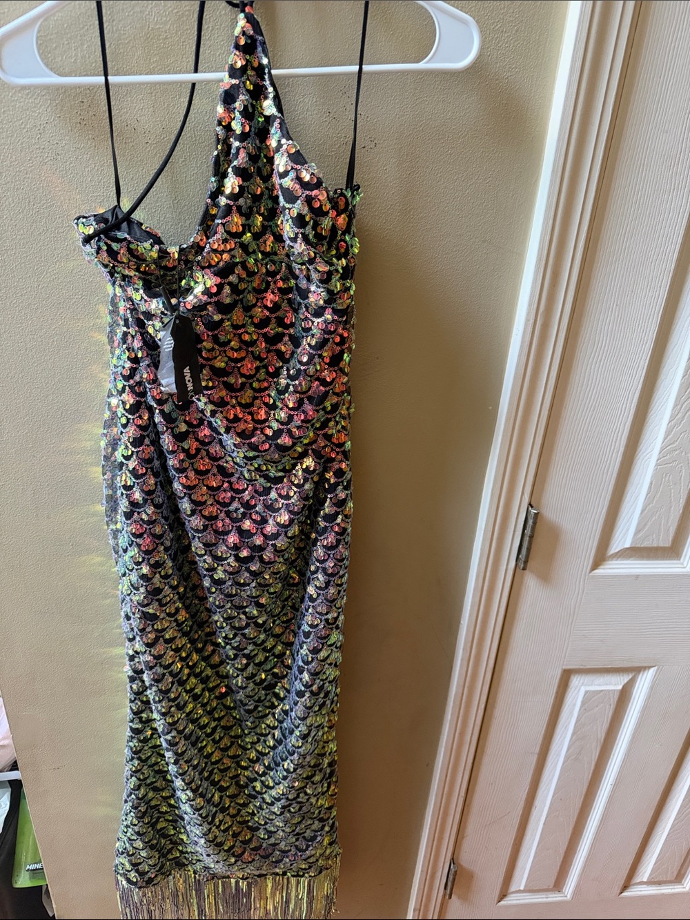 Fashion Nova iridescent sequin halter midi dress women’s size L